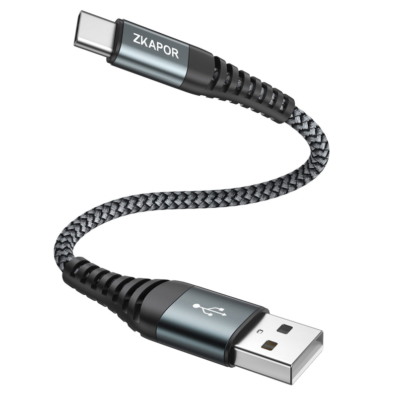 ZKAPOR USB C Cable Short 30CM, Quick Charging Cable 3A Nylon Braided Compatible with iPhone 15/15 Pro Max, Samsung Galaxy S23/S22/S21/S10, Note 10, Huawei P40/P30, Google Pixel 0.3M Gray