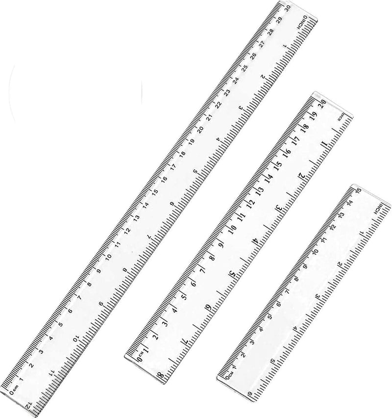 Pack of 3 Plastic Rulers, 15 cm 20 cm 30 cm Ruler Transparent Flexible Precision Ruler Measuring Tool Flexible Precision Ruler for School Office Home (6, 8, 12 Inches)