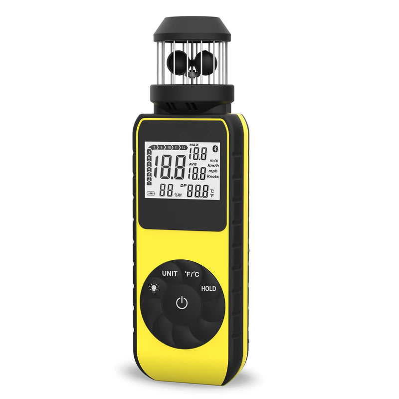 Digital Anemometer Anemometer Handheld with Wind Cup Anemometer Portable GR-881M Speed Meter with Compass and Temp(℃/℉) Measuring Air Speed Air Volume for Boat Sailing, Shooting 881M(Yellow)