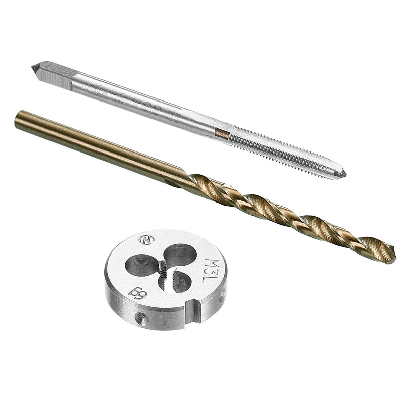 sourcing map tap and die and drill set M3 x 0.5 left-hand thread milling cutter and round die 2.5 mm cobalt high-speed steel twist drill