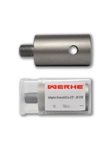 WERHE Auger to 1/2-20UNF Adapter - Heavy Duty Steel for Petrol and Electric Drills - Compatible with External Thread Chuck - Easy to Install | Robust steel, for petrol and electric drills, 6.7 cm long, 20 mm mounting hole, easy installation in seconds...