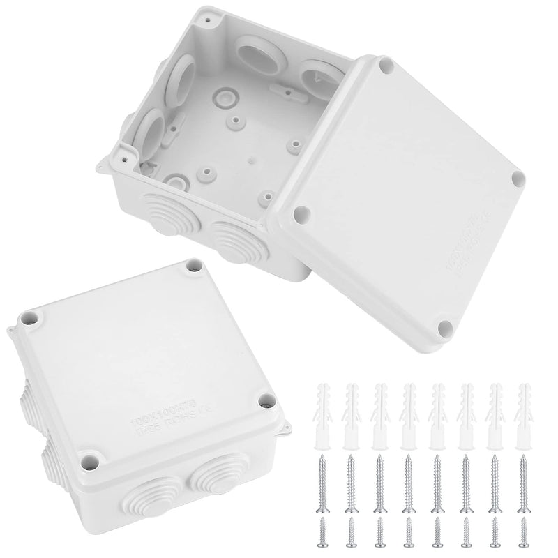 Pack of 2 junction boxes, waterproof IP65, electrical junction box, surface-mounted plastic junction box, plug screw connection, electrical box, cable junction box, junction box, white