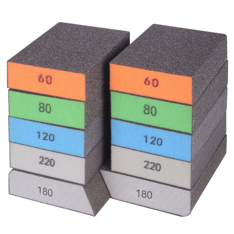 Mojucraft 10 Pack Sanding Sponges, Washable and Reusable Sanding Blocks for Wood Drywall Metal Glasses Coarse/Medium/Fine/Ultrafine 60/80/120/220 Grain Sandpaper Blocks 10 Pieces