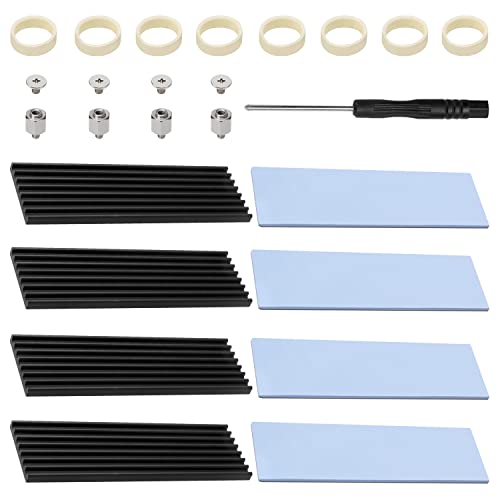 4 Pack M.2 SSD Heatsink VooGenzek Aluminum Heatsink with M.2 SSD Screws and Heat Conductive Silicone Pads for M.2 Heatsink Laptops and Desktops, 70x22x3mm, Black Black - 70X22X3 mm