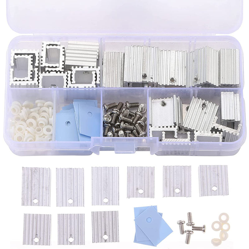 PENGLIN 30pcs TO-220 Aluminum Heatsink and Insulator/Mounting Kit for MOSFET Transistors, 10pcs each of 3 different sizes of TO-220 heatsinks