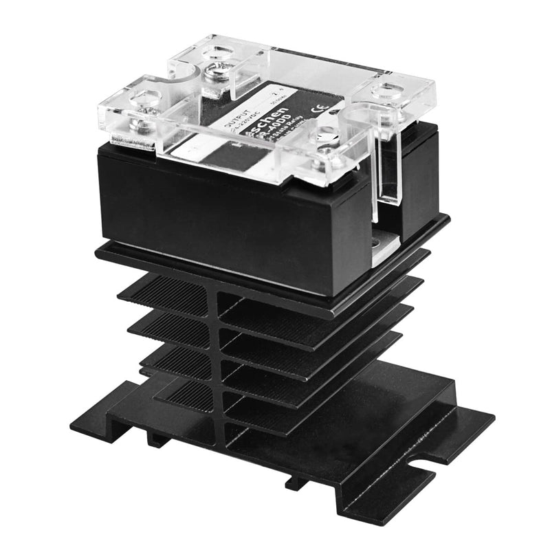 Heschen Single Phase DC/DC Solid State Relay SSR-40DD Input 4-32VDC Output 24-220VDC 40A 50-60Hz with Heatsink