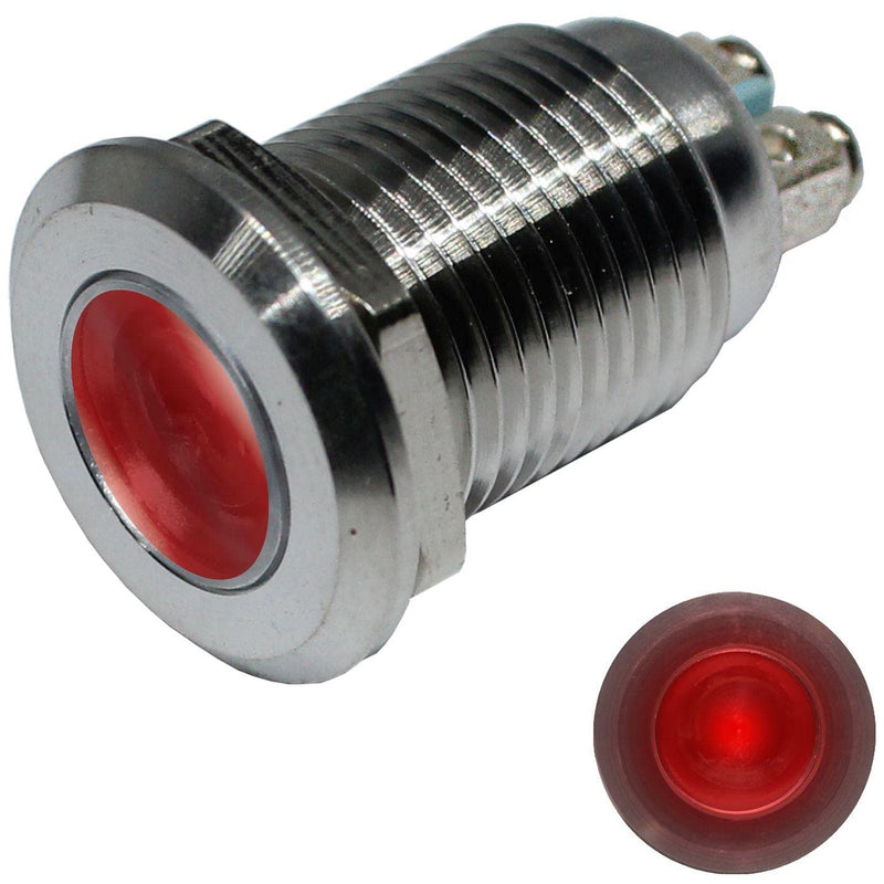 Lumonic LED indicator light 12mm red made of stainless steel I signal light with screw connection - IP67 I signal lamp for car with 6V, 12V & 24V LED voltage