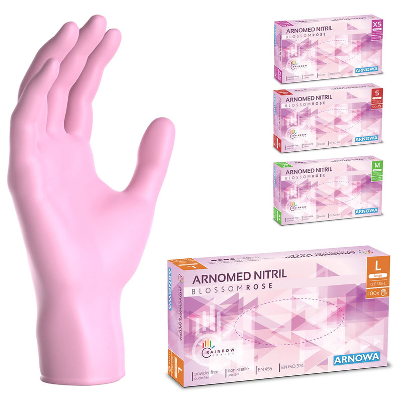 ARNOMED Nitrile disposable gloves 100 pieces/box, L, rose, latex-free disposable gloves, powder-free nitrile gloves, in size. S, M & L available