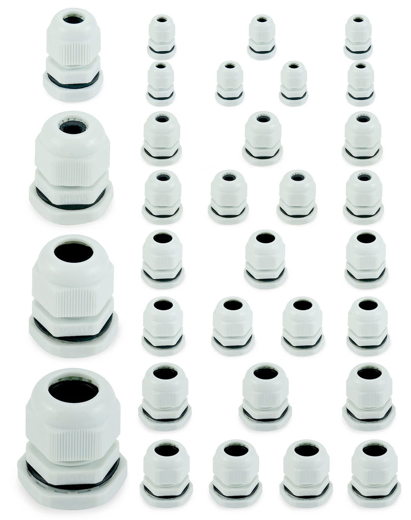 QWORK 32 Pcs Cable Glands, Waterproof Plastic Cable Gland, M12, M16, M20, M25