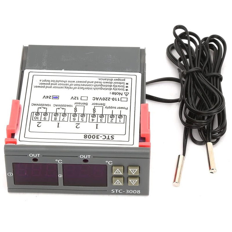 Digital Temperature Controller -3008 Thermostat Heating Cooling with Two Probes for Fridge Greenhouse Aquarium (24 V) 24v