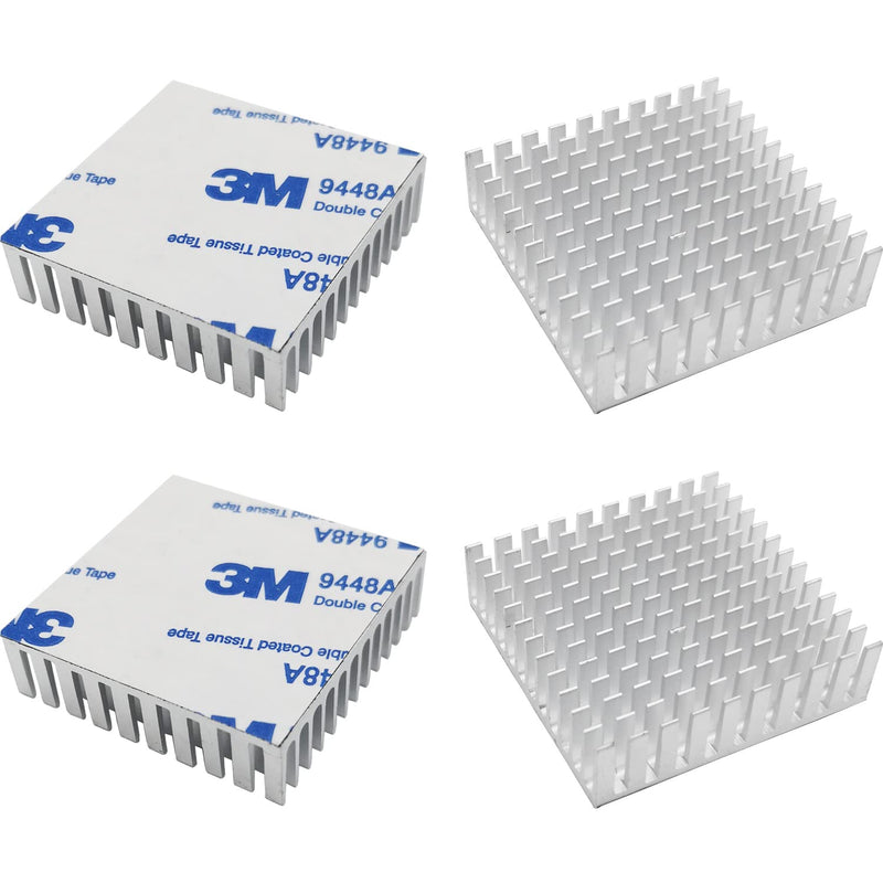 CTRICALVER Aluminum Heat Sink Pack of 4 Heat Sink with 3M Adhesive Tape for Computer Hosts, 3D Printers etc, L40mm x W40mm x H11mm (Silver)