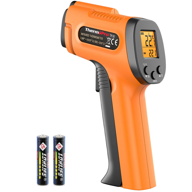 ThermoPro TP30 Infrared Thermometer Laser Temperature Meter -50°C ~ 550°C Emissivity adjustable MAX/MIN/AVG readings (NOT for humans) Ideal for air conditioning, car engine, floor heating Celsius/Fahrenheit