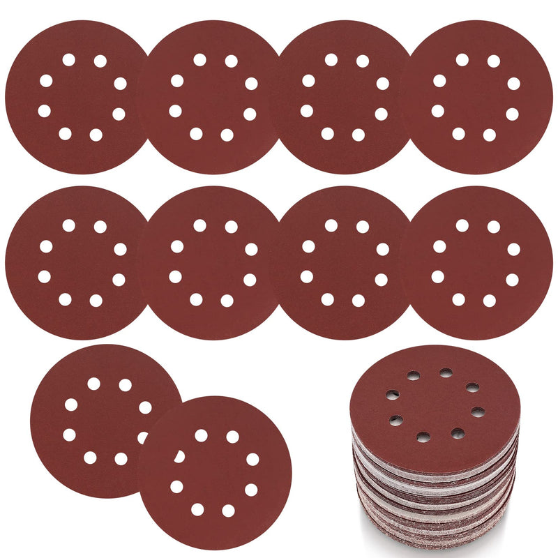 Pack of 15 sandpaper 125 mm Velcro, 80 grit sanding discs, 8 holes round Velcro sandpaper for eccentric sanders wood, metal, paint