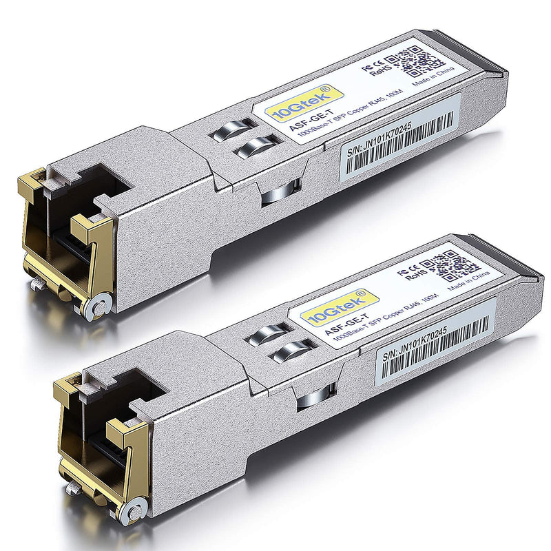 [Pack of 2] 10Gtek for Ubiquiti UniFi 1Gb SFP RJ45 Transceiver UF-RJ45-1G, 1000Base-T SFP Ethernet Copper Module, up to 100 Metres 1) 1G-T: 100m