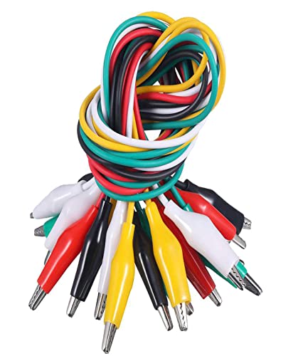 Pack of 10 Alligator Clips with Cable, Test Leads with Alligator Clips, Double Ended Test Leads (50 cm) Green, White, Black, Yellow, Red