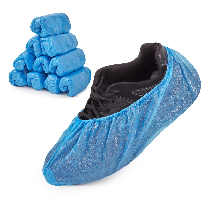 Areso Disposable Waterproof Shoe Covers, Blue, Pack of 100 | Non-slip overshoes with elastic, shoe covers disposable, overshoes for household, clinic and crafts, visitors