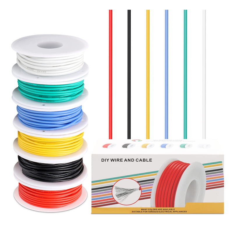 24 AWG Electrical Wire Set 24 Gauge Silicone Electrical Wire Tinned Copper Cable 6 Colors 7 Meters per Electrical Wire Hook Wire Flexible and Soft for DIY 24AWG-7M
