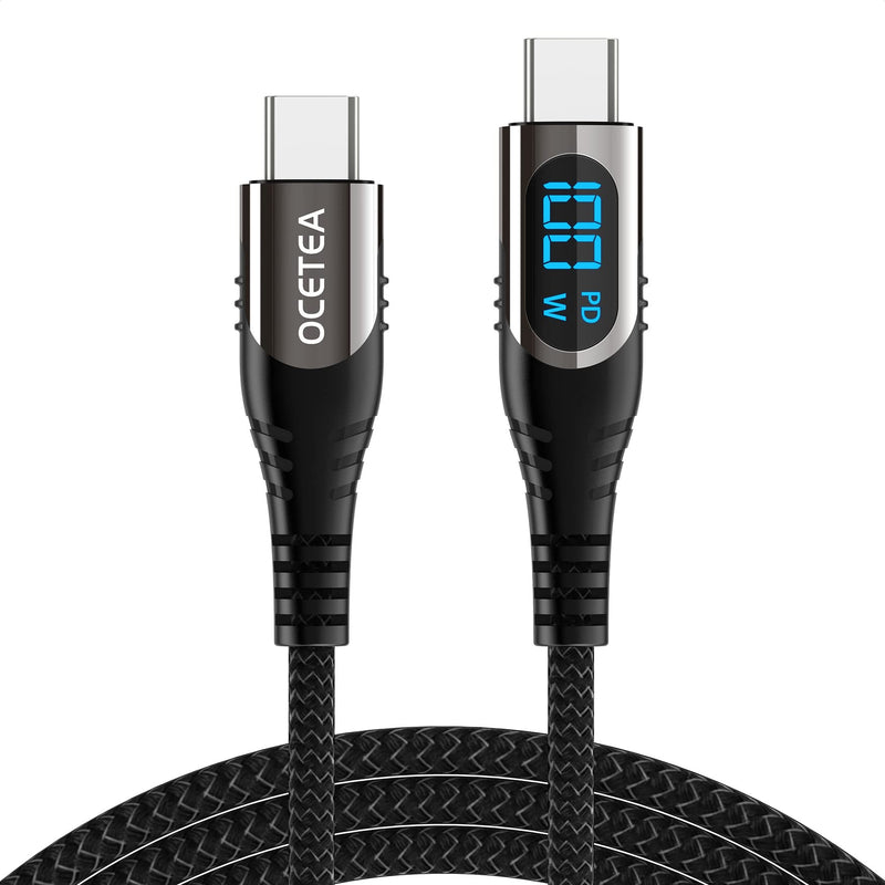 Ocetea 100W USB C to USB C cable, 1M 5A fast charging cable PD QC5.0 with LED display, compatible with iPhone 15/15 Pro/15 Pro Max MacBook Pro Air iPad Pro Air Galaxy S23 S22 Pixel Switch Black
