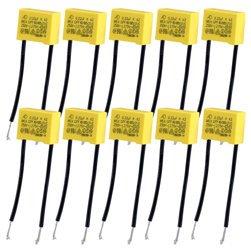 Pack of 10 LED suppressor capacitors for flashing, capacitor X2, non-outgoing LED lamps, suppression capacitor 0.22µF 275V