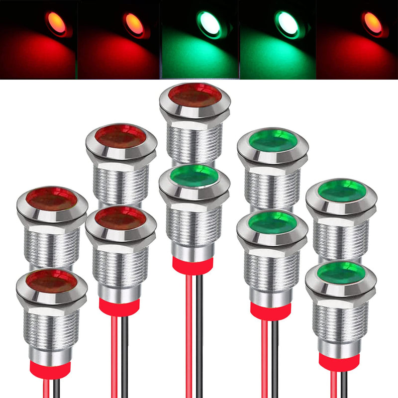 RUNCCI-YUN 10 pieces 12V-24V 12mm 1/2" LED metal indicator light waterproof signal lamp LED panel installation indicator light (green × 5 blue × 5) (green blue) 12V-24V 10 pieces
