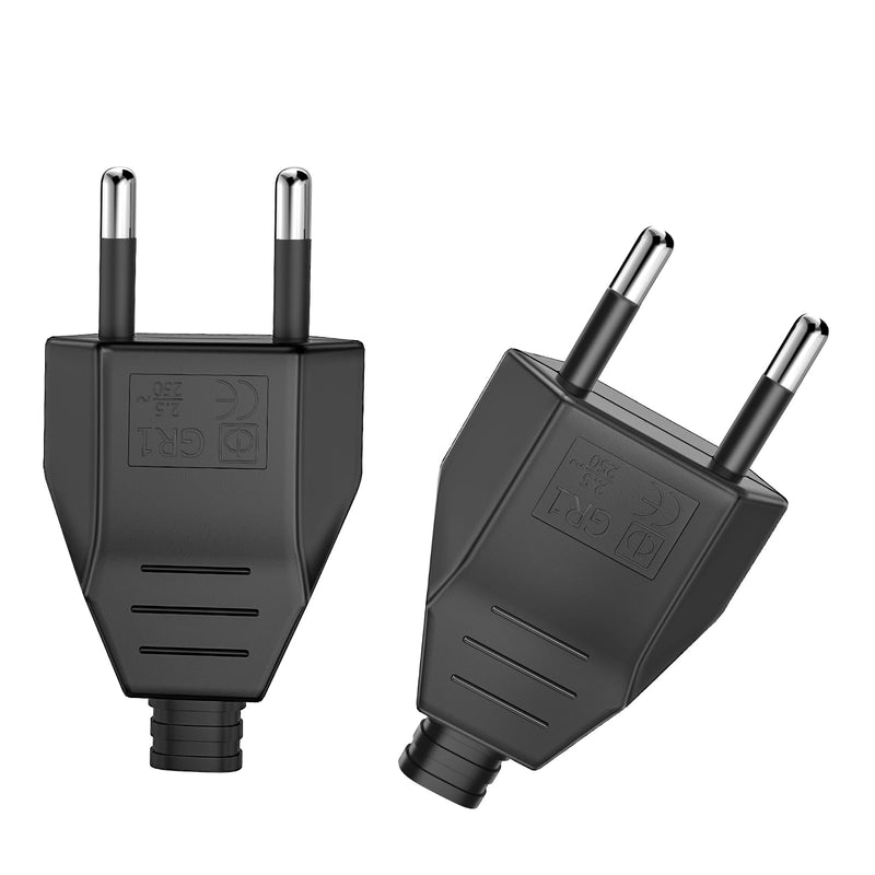 Euro plug, 2 pieces flat plug, Euro plug flat, power plug (220V, 2.5A), power plug flat (black)