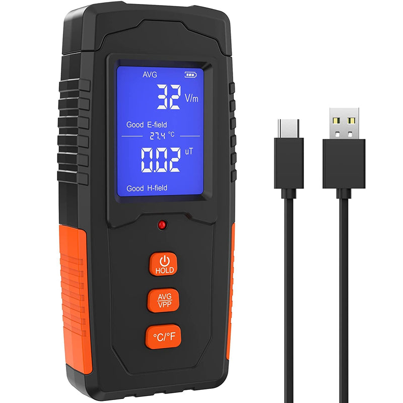 EMF Meter Rechargeable Electromagnetic Field Radiation Detector Handheld Digital LCD EMF Reader Temperature Measurement Tester for Home Inspections Outdoor Ghost Hunting