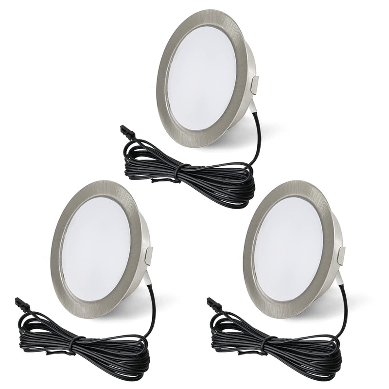 Set of 3 LED Recessed Spotlights 12 V 3000 K Warm White 3.5 W, Flat 12 V 300 LM Bore Hole 55-58 mm and 15 mm, Dimmable Furniture Recessed Spotlights, LED Spot 12 V with 2 m Cable, Nickel 3000K Warm White