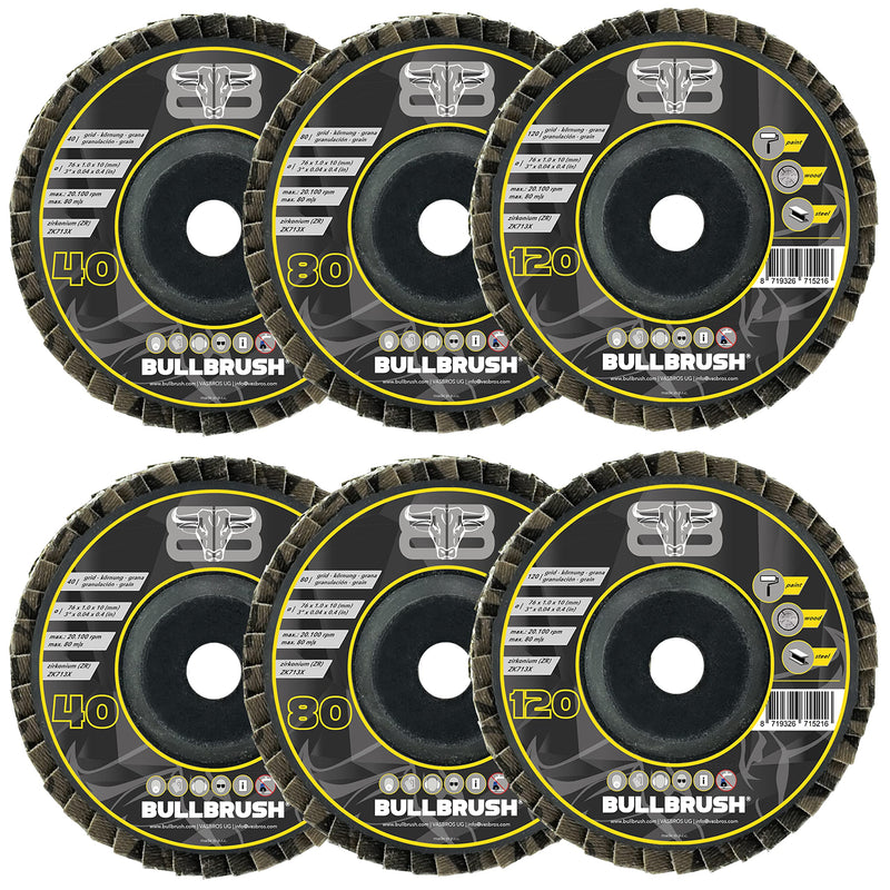 Serrated lock washer 76mm x10 | Set of 6 | ZIRCONIUM grain size 40 80 120 | ø76mm angle grinder accessories | Flex discs 76mm for wood steel lacquer | mini flex discs | Flex grinding discs 76mm 6