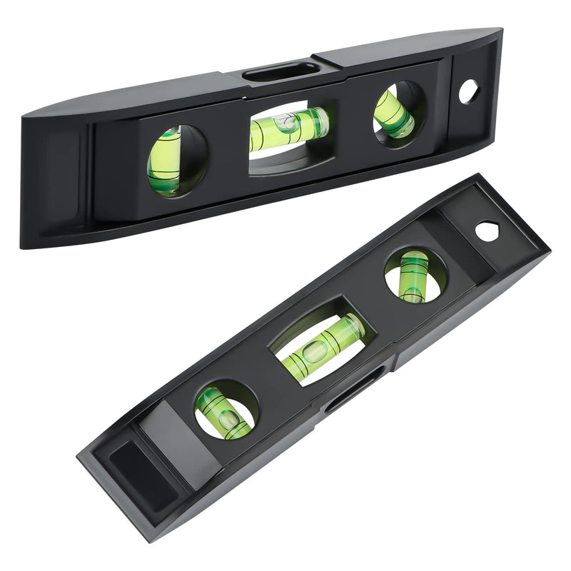 Spirit Level Small Pack of 2, RUNEAY 153 mm Spirit Level with Magnet Torpedo Spirit Level with 3 Levels 45° 90° 180° (Black)