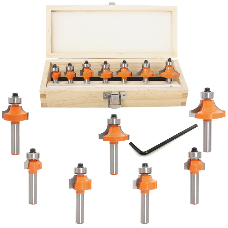 Sinoprotools 7 piece rounding cutter and quarter bar cutter set, 8mm shank round cutter & radius cutter, rounding cutter router with ball bearing, edge cutter/milling table radius 2-3-4-5-6-8-10 (set of 7) 7-piece rounding cutter shaft 8mm