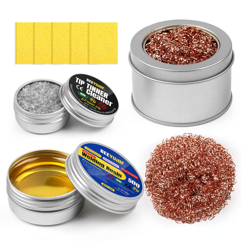 BEEYUIHF soldering tip cleaner set - lead-free soldering tip reactivator 16g + rosin flux paste (1.76oz/50g) + soldering sponge cleaning (50x35x5mm) + soldering tip cleaner