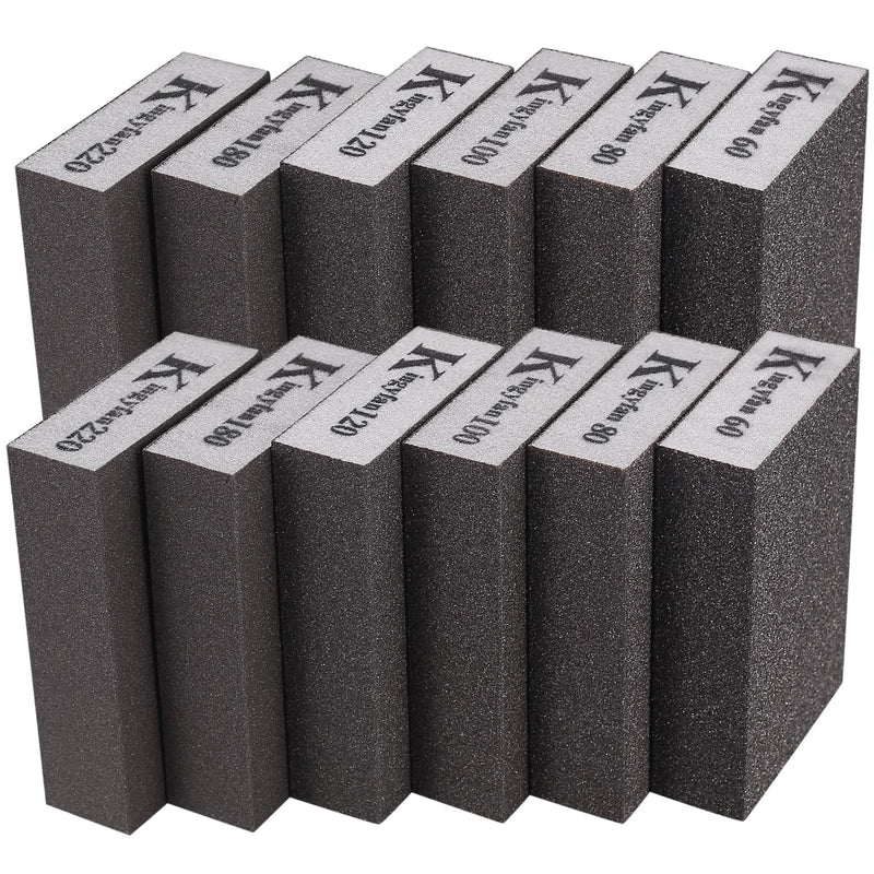 Aoyfuwell 12 pieces sanding sponge, sanding blocks, hand sander, 60/80/100/120/180/220 grit sandpaper washable reusable for sanding, polishing metal, wood, steel, stainless steel