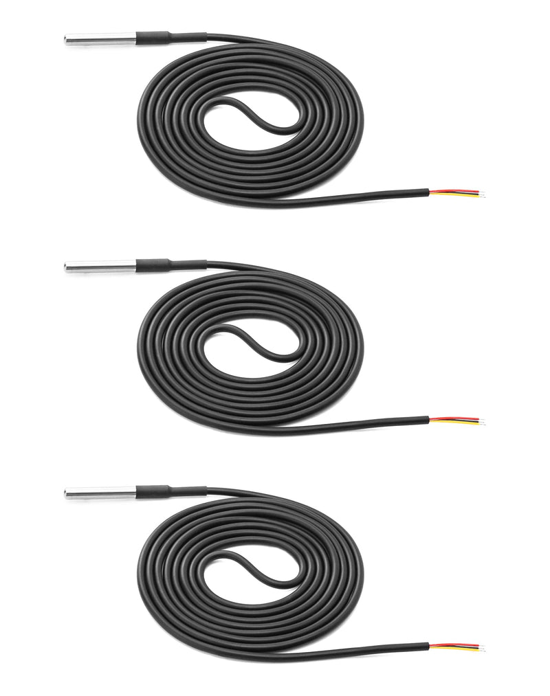 QWORK Pack of 3 DS18B20 temperature sensors, stainless steel temperature sensor, 2 m sensor cable, temperature -55 ° C to + 125 ° C