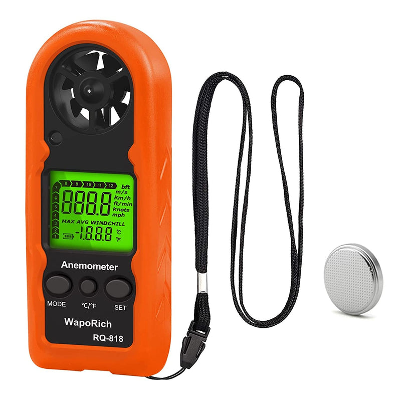 Handheld Wind Meter WapoRich RQ-818, Digital LCD Backlight Wind Speed Meter Mini Wind Meter for Measuring Wind Speed/Temperature Portable Wind Meter for Surfing RQ-818 Mini Wind Meter