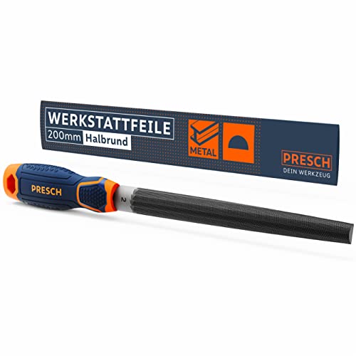 Presch Workshop File Half Round 200 mm – High Quality Half-Round File with Cross Puller H2 for Filing Rounds and Straight Lines in Metal, Wood or Plastic – High-Quality Metal File Workshop file semi-circular