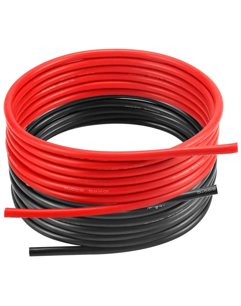 QWORK 10AWG 6mm² silicone electronics cable - 2.5M black and 2.5M red - 10 gauge silicone wire car cable flexible and soft low impedance 1050 strands OFC tinned wires 10 awg 5m