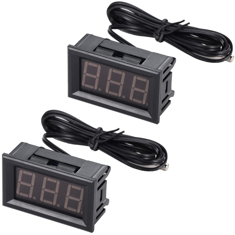 Greluma 2 Pcs 0.56" LED Display Digital Thermometer, DC 12V -50~110°C Temperature Display with Waterproof NTC Probe, Red LED Temperature Display