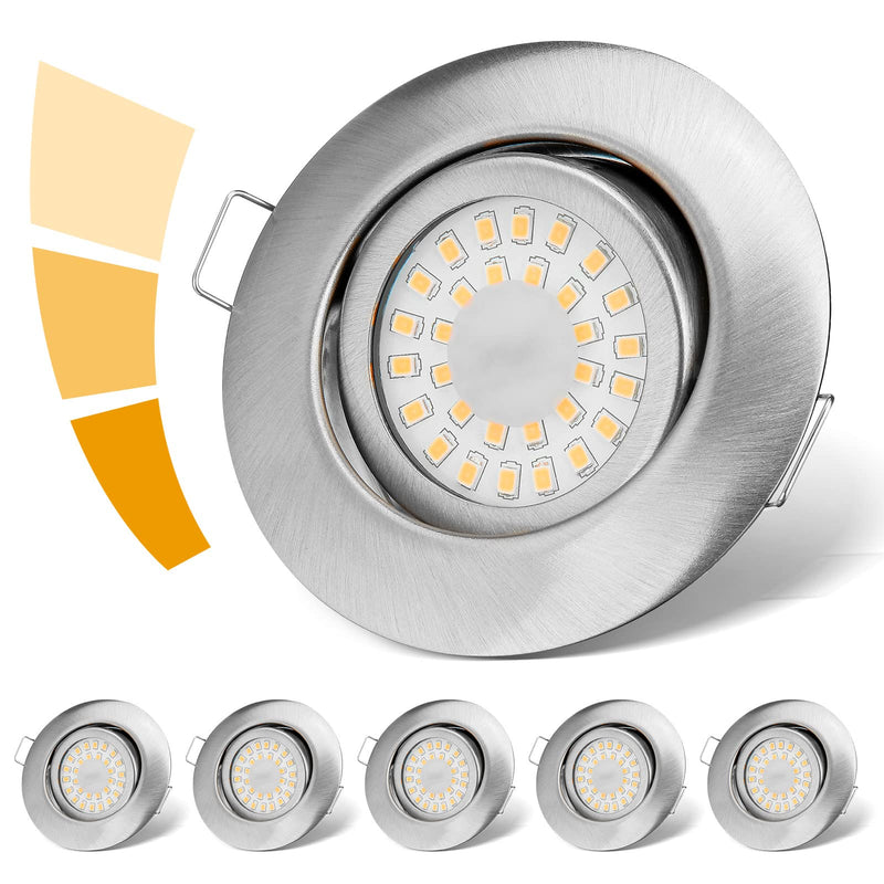 LED Recessed Spotlight, 230 V, Flat, Dimmable, Spotlights, 3 Levels, 6 W, IP44, Bathroom Recessed Lights, Ceiling Spotlights, Warm White, 3000 K, Swivelling Recessed Spotlights for Bathroom, Kitchen, Living Room, Set of 6