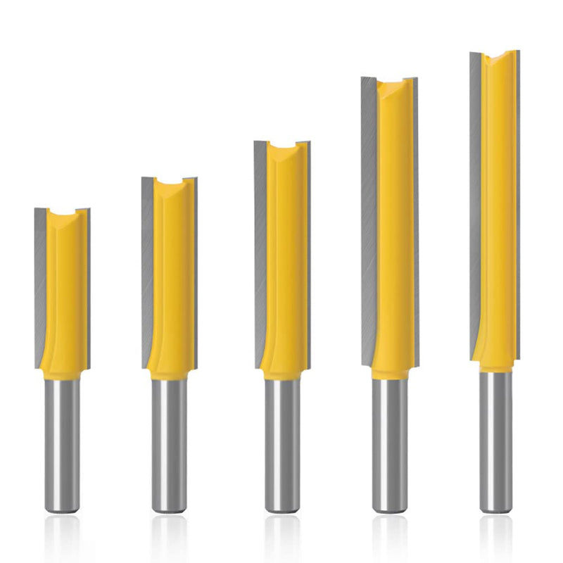 ASNOMY Pack of 5 8 mm shank straight cutter cutting blade, cutter, groove cutter, wood cutter, flush cutter, for wood, extra long cutting length -30mm, 40mm, 50mm, 63mm, 76mm