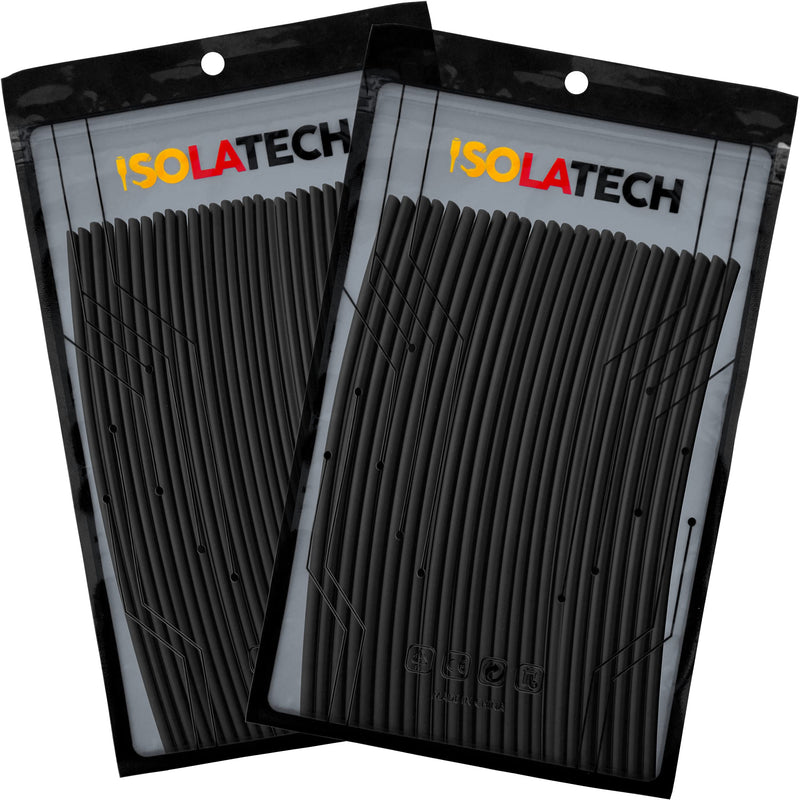 ISOLATECH heat shrink tubing 2:1 set without glue black Ø1mm 6.0 meters in 30 pieces x 20cm and Ø2mm 5.0 meters in 25 pieces x 20cm for car electrical accessories cable insulation UV resistant unlabeled repair bundle 1+2mm Ø