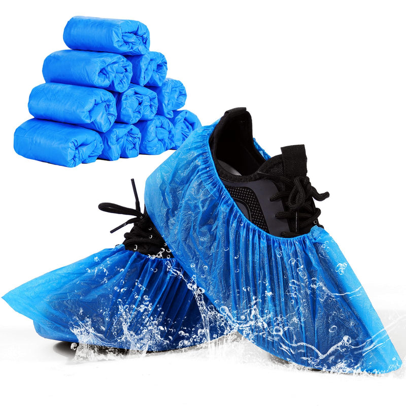 flintronic 100 Pieces CPE Plastic Shoe Covers, Eco-Friendly Shoe Covers, Waterproof Non-Slip Dust Covers, Suitable for Shoes/Floors/Carpets Clean and Tidy, 50 Pairs/Blue 100 Pieces (50 Pairs)