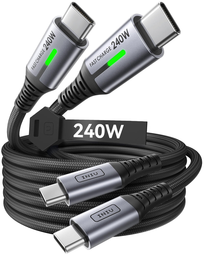 INIU 240 W USB C Cable, [2 Pieces 2 m] PD Fast Charging Cable USB C to USBC Cable | Nylon Geflochten, PD Ladekabel USBC für iPhone 17 16 15 Pro Max Samsung Galaxy S25 S24 Ultra Pixel 10 9a iPad Pro MacBook Air black 2 m + 2 m
