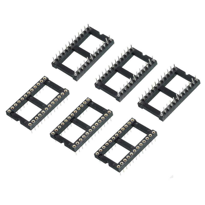 sourcing map DIP IC Chip Socket Adapter Flat Pin 24P 2.54mm Pitch IC Socket for PCB Board Chip, 30.5x10x7.5mm, 6 Pack