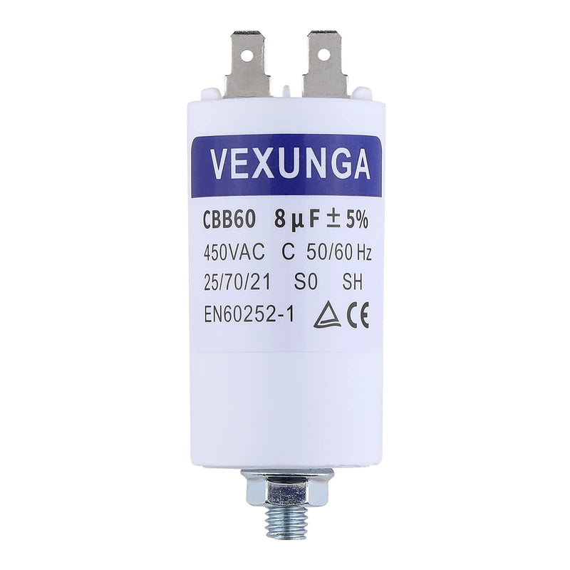 VEXUNGA motor capacitor starting capacitor 8µF 450V capacitor 8uF 8uF 450 volt 35x65MM CBB60 capacitors plug M8 for electric motor