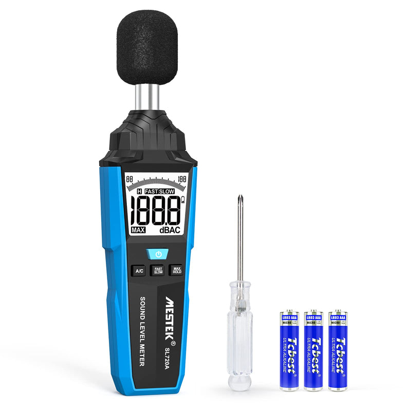 Decibel meter, MESTEK sound level meter, portable db meter, 30 dB to 130 dB, A/C weighted LCD display, can be used in private households, factories and streets