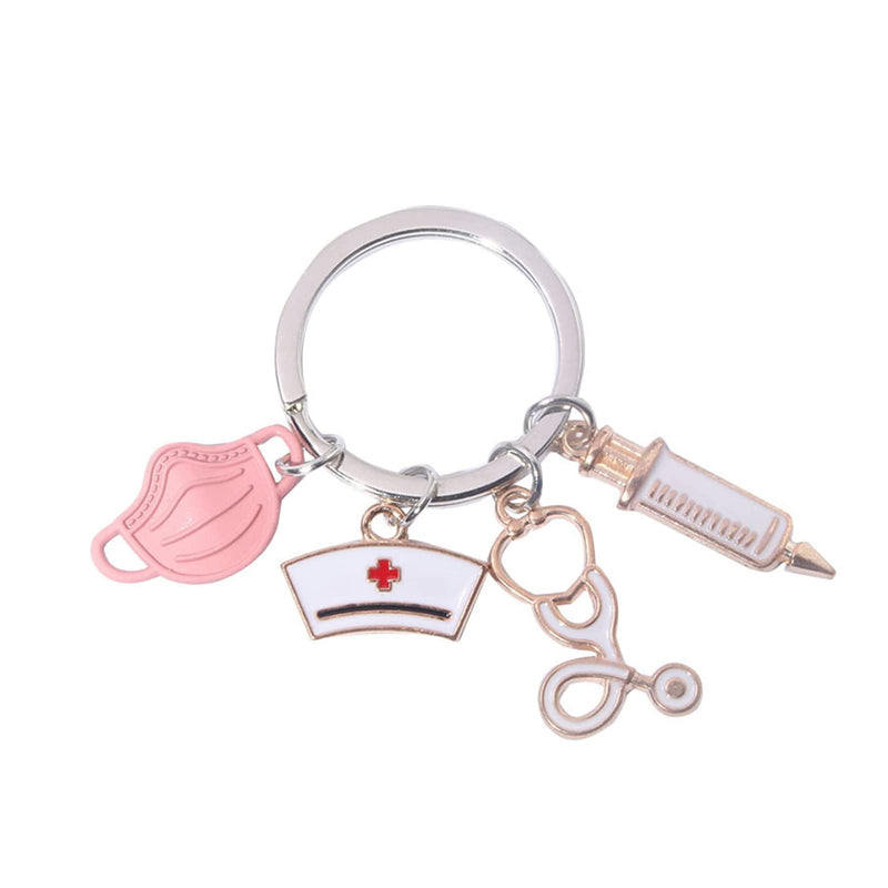 WOOXDYUK Nurse Keychain Novelty Stethoscope Syringe Love Heart Metal Keyring Hanging Pendant for Doctor Nurse Gifts for Friends Pink