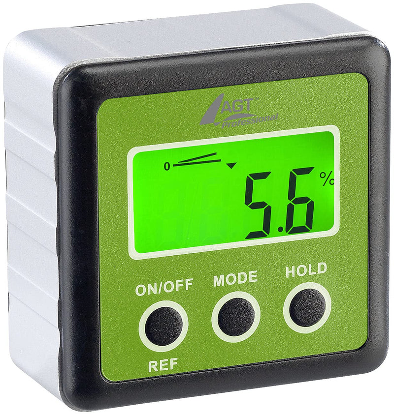 AGT Professional Inclinometer: Digital Protractor, Illuminated LCD Display, Aluminum, IP54, 0-360° (Spirit Level, Digital Inclinometer, Digital)