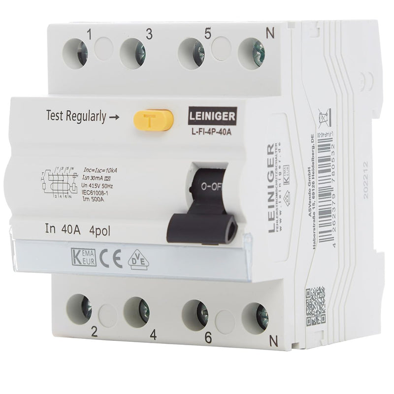 LEINIGER/residual current circuit breaker/residual current circuit breaker/FI switch/RCD / 2-pole / 4-pole / 25A / 40A / 63A / 30mA / Type A/VDE certified (4-pole 63A) 4-pole 63A