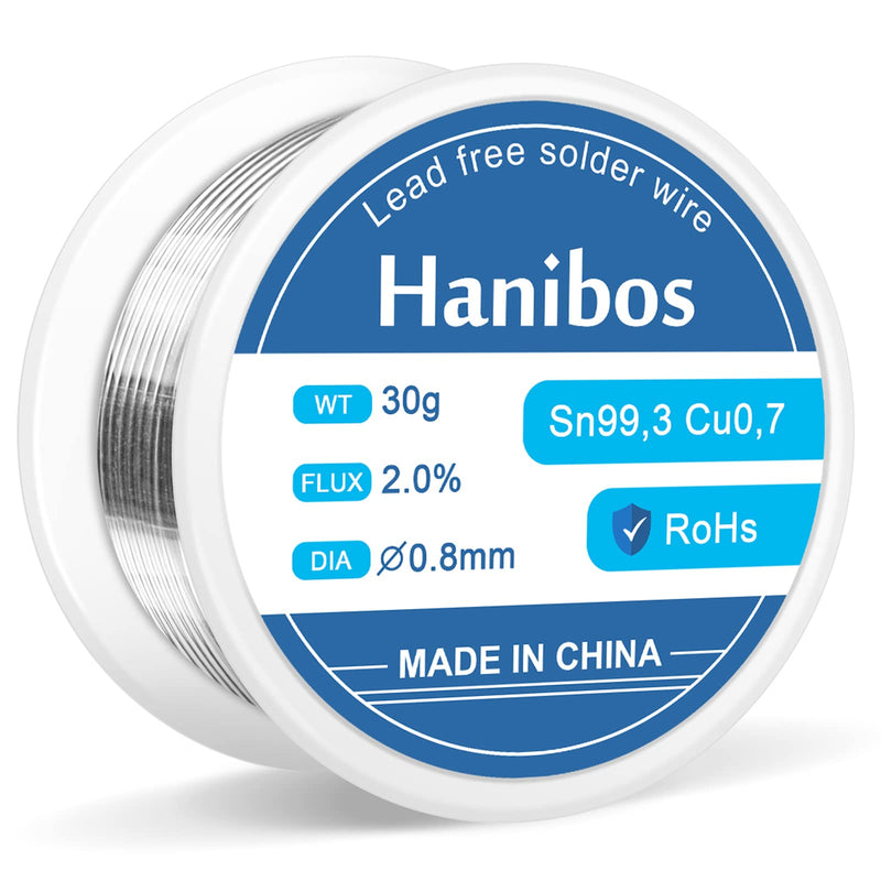 Solder 0.8 mm, Hanibos solder with flux Sn99.3 Cu0.7 soldering wire with rosin core for electric soldering and DIY (approx. 30g) 30g-0.8mm