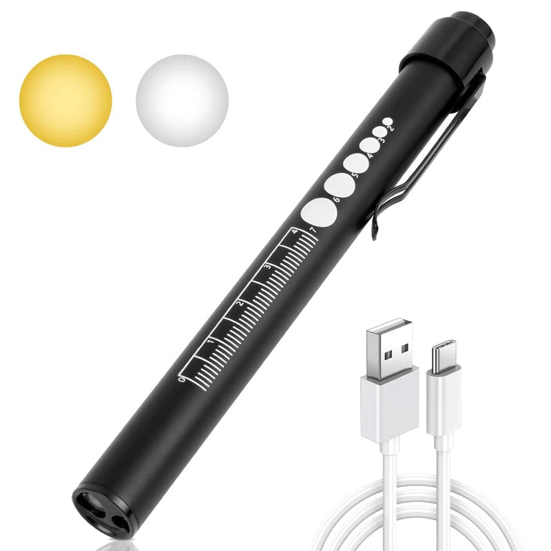 flintronic Pupil Light Medicine, Diagnostic Light Nurse Emergency Service Accessories with Pupil Measuring Device and Ruler, Rechargeable USB LED Penlight for Nurse Student Doctors #3 Black 1 Piece